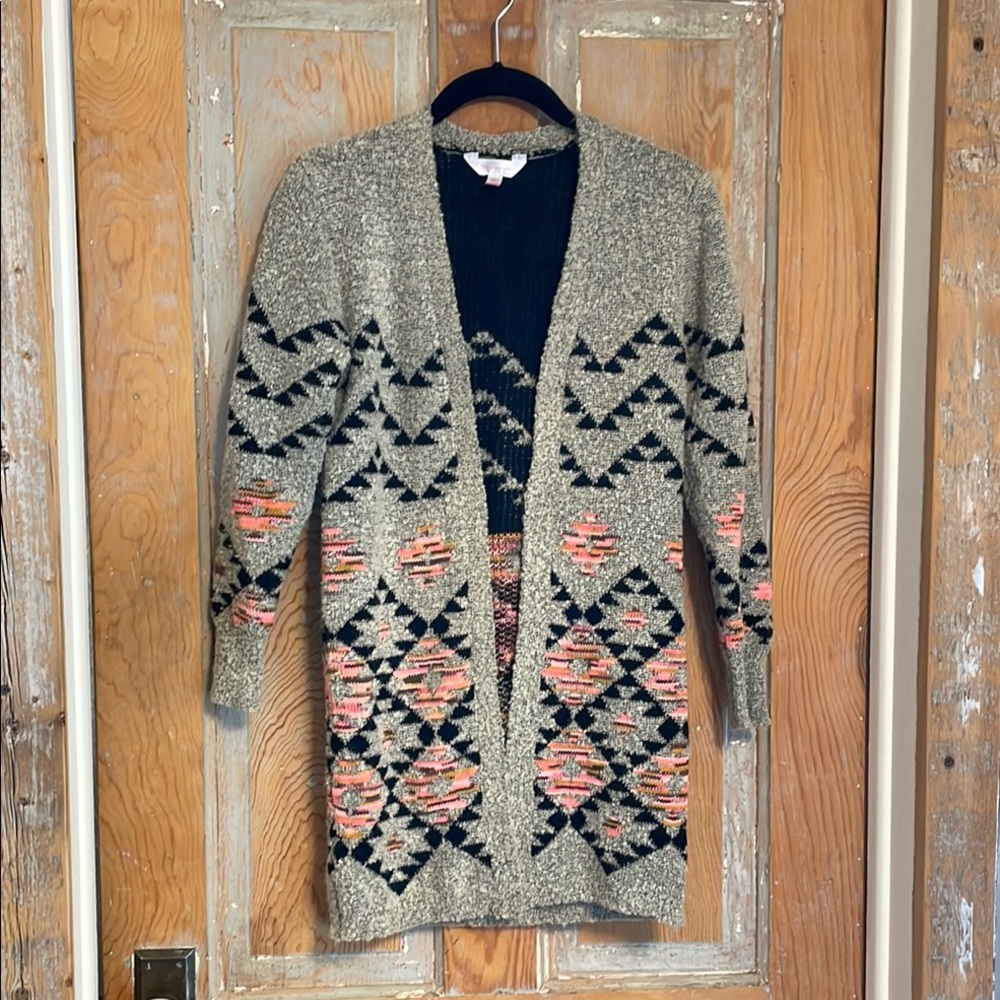 No Boundaries Black and Gray Geometric Cardigan Sweater